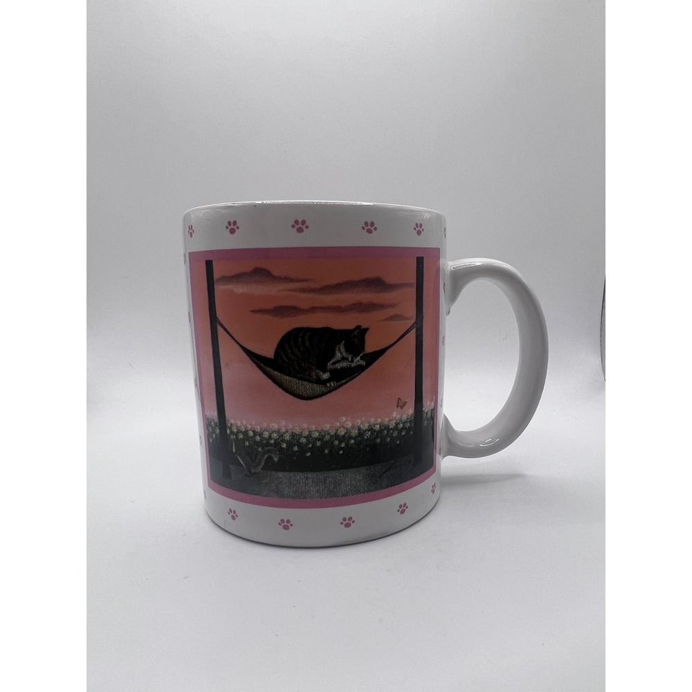 1988 Lowell Herrero Artwork Cat In‎ Hammock Mug Cat Lovers Collectibles Japan